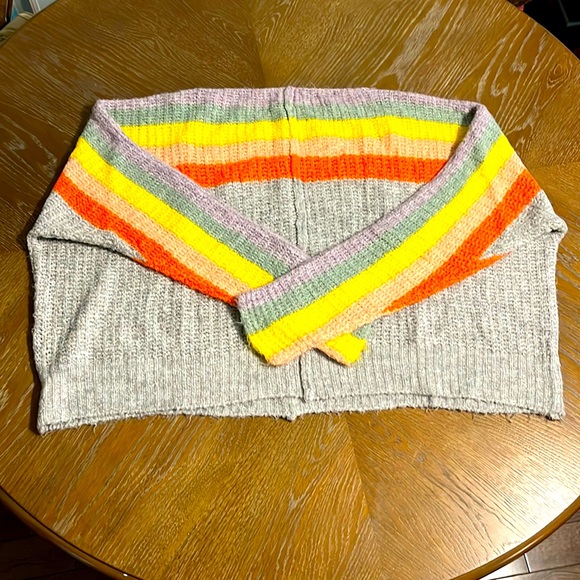 Water Lily Gray and Rainbow Stripe Oversized Sweater - Picture 1 of 4
